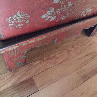 Vintage Chinoiserie Red Finish Painted Chest or Trunk