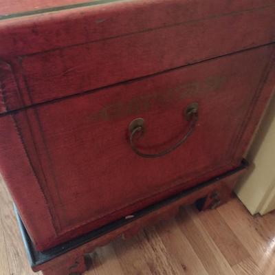 Vintage Chinoiserie Red Finish Painted Chest or Trunk
