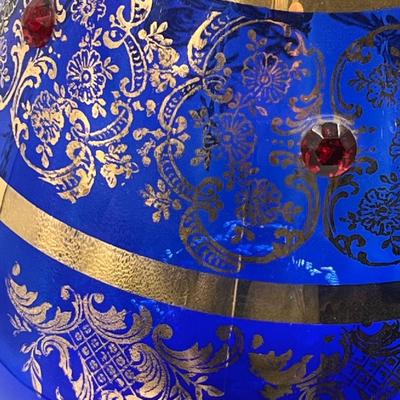 Vtg. 10.5 â€œ Bohemian Blue Glass Footed Bowl