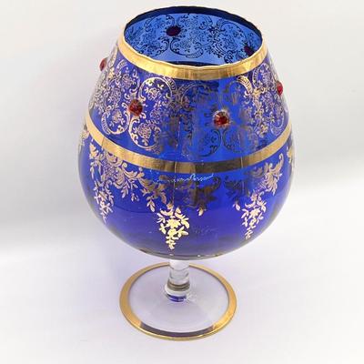 Vtg. 10.5 â€œ Bohemian Blue Glass Footed Bowl