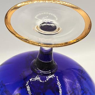 Vtg. 10.5 â€œ Bohemian Blue Glass Footed Bowl