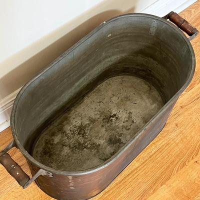 Lidded Copper Boiler Wash Tub With Wood Handles