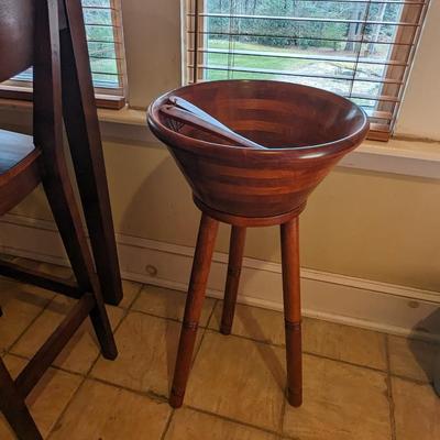 Impressive Mixed Wood Salad Bowl with Stand