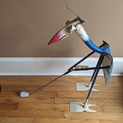 Whimsical Metal Art Garden Tool Golfing Bird