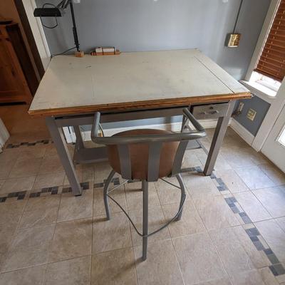 Adjustable Drafting Table With Light & Chair