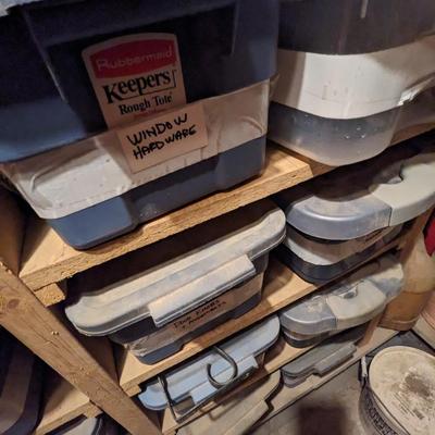 Bins of Various Hardware and Shop Accessories and Supplies