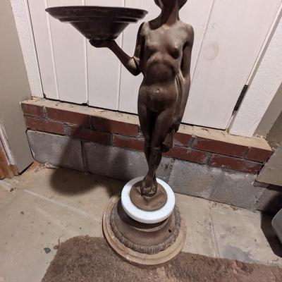 Vintage Art Deco Nude Bronze Finish over Brass Ashtray Stand