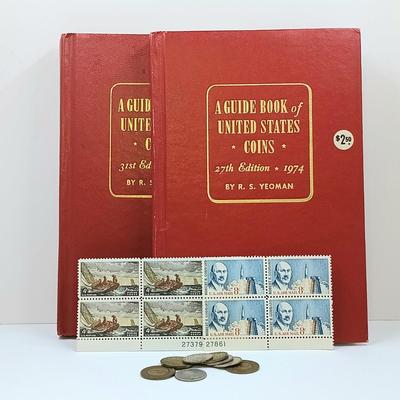 LOT 7: Set of Canadian and U.S. Silver Dimes w/ Vintage Fare Tokens, Winslow Homer Stamps, Robert H. Goddard Stamps & Coin Books