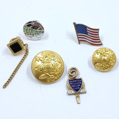 LOT 8: 1919 Stork Birth Record Sterling Spoon, Crest-O-Gold USA Plate, BBCO Pendant, Vintage Tie-Pins & More