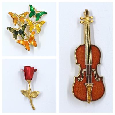 LOT 17: Set of 3 Brooches, Including a Violin by Future Primitive