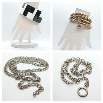 LOT 32: Vintage Statement Cuff w/ Beaded Bracelet and 2 Chain Belts