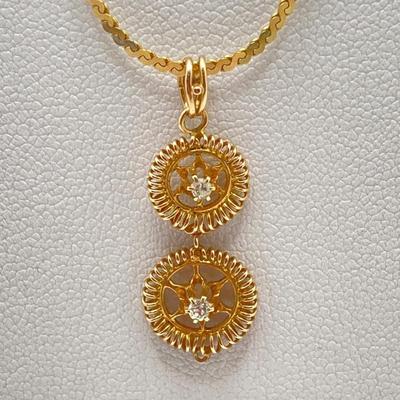 LOT 54J: Italy Gold Diamond Pendant Necklace - 14K, Tw 3.38g, 14