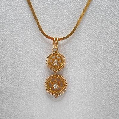 LOT 54J: Italy Gold Diamond Pendant Necklace - 14K, Tw 3.38g, 14
