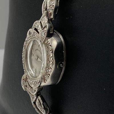 LOT 59J: White Gold Ladies Hamilton Watch with Pave Diamond Chips - 14K., Tw 15.7g