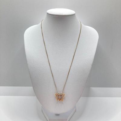 LOT 71J: NYCO Two Tone Gold with Diamonds Butterfly Pendant Necklace - 14K., Tw 3.0g, 16