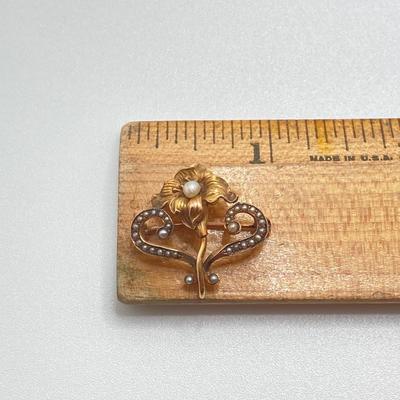 LOT 72J: Vintage IKO Gold Victorian Seed Pearl Watch Fob - 10K., Tw 1.81g