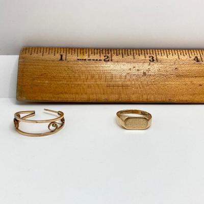 LOT 73J: Collection of 14K and 10K Gold Jewelry - Initial Ring Sz 5, Bracelet 7