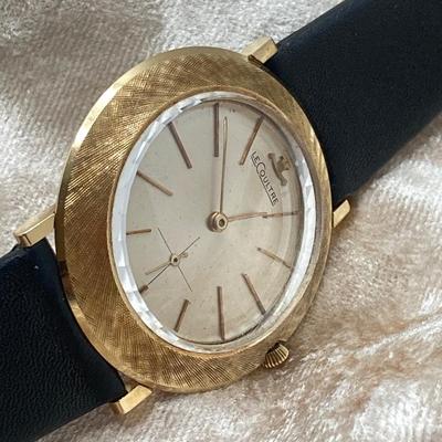 LOT 74J: Gold Le Coultre Swiss Watch with Leather Band in Box - 14K
