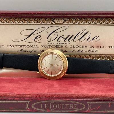 LOT 74J: Gold Le Coultre Swiss Watch with Leather Band in Box - 14K
