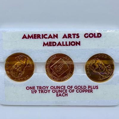 LOT 100: American Arts Gold Medallion Collection, 3 - 1oz. Gold Coin Set, 1980 Grant Wood Collection