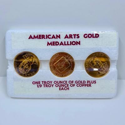 LOT 100: American Arts Gold Medallion Collection, 3 - 1oz. Gold Coin Set, 1980 Grant Wood Collection