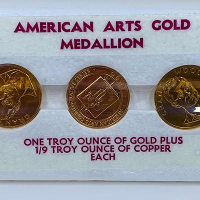 LOT 101: American Arts Gold Medallion Collection, 3 - 1oz. Gold Coins Set, 1980 Grant Wood Collection