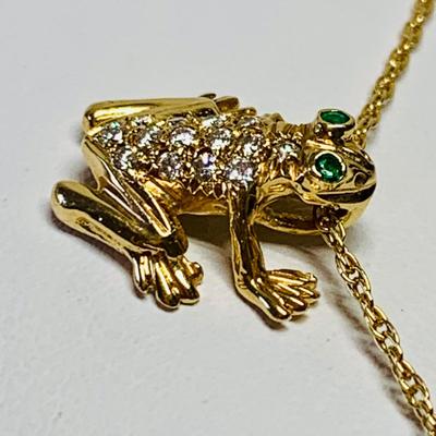 LOT 117: Pave Diamond 14k Frog, 1.60g Tw & 14k Gold Chain, 18