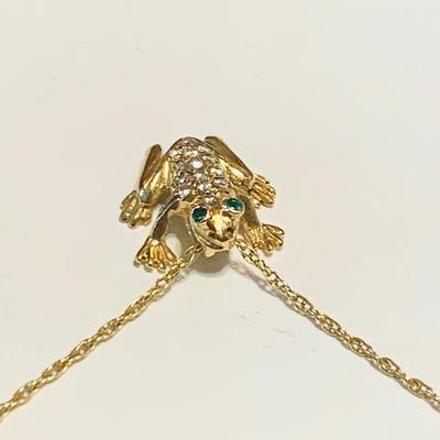 LOT 117: Pave Diamond 14k Frog, 1.60g Tw & 14k Gold Chain, 18