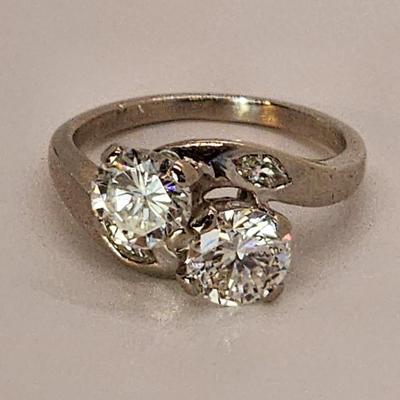 LOT 120: Platinum Double Diamond Ring with 2 marquis accents , Sz 7, approx. 1 Carat each