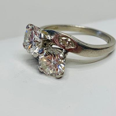 LOT 120: Platinum Double Diamond Ring with 2 marquis accents , Sz 7, approx. 1 Carat each