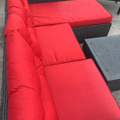 Patio Chairs Chaise Ottoman Table Set & Red Cushions