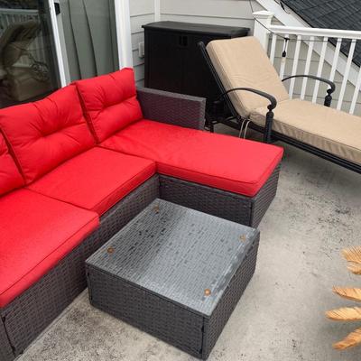 Patio Chairs Chaise Ottoman Table Set & Red Cushions