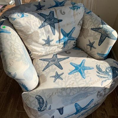 Nautical Theme La-Z-Boy Upholstered Chairs Crabs Starfish
