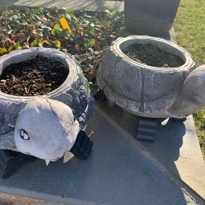 PAIR Garden Turtle Planters On Stands