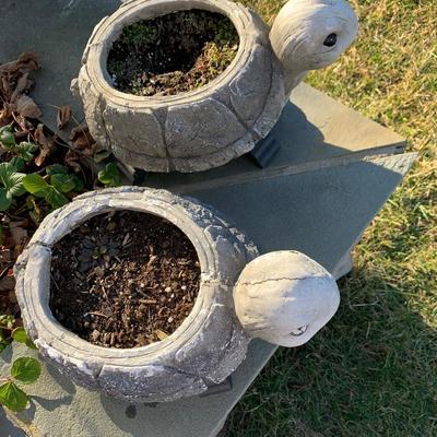 PAIR Garden Turtle Planters On Stands