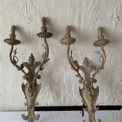 Antique ornate metal wall sconces