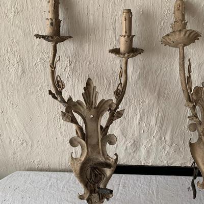 Antique ornate metal wall sconces