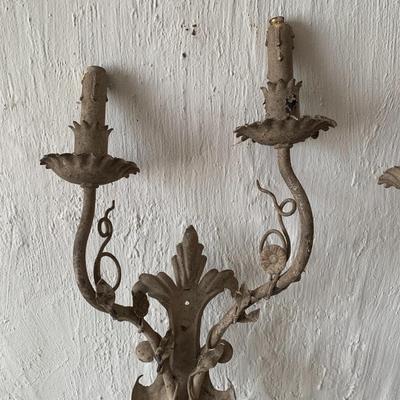 Antique ornate metal wall sconces
