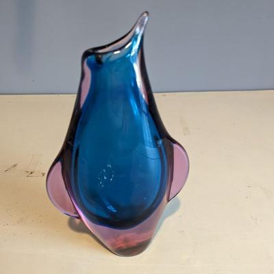 Murano Style Abstract Penguin Decorative Glass Vase