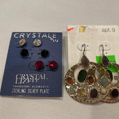 Crystale set of 3 pairs of earrings and round