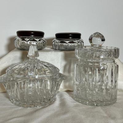 4 Pc. Crystal Lot- Towle Jar, Dish w Top, Teak Vanity Set