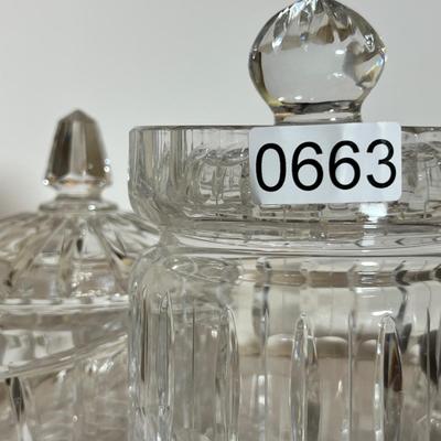 4 Pc. Crystal Lot- Towle Jar, Dish w Top, Teak Vanity Set