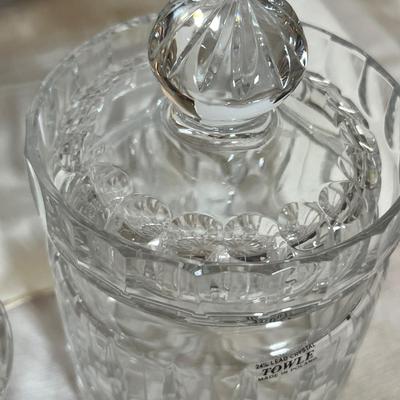 4 Pc. Crystal Lot- Towle Jar, Dish w Top, Teak Vanity Set