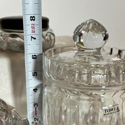 4 Pc. Crystal Lot- Towle Jar, Dish w Top, Teak Vanity Set