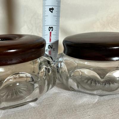 4 Pc. Crystal Lot- Towle Jar, Dish w Top, Teak Vanity Set