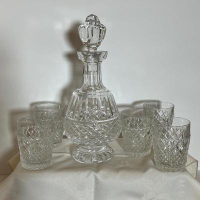 Waterford Crystal Decanter + 5 Cut Glass Crystal Rocks Glasses