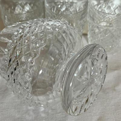 Waterford Crystal Decanter + 5 Cut Glass Crystal Rocks Glasses