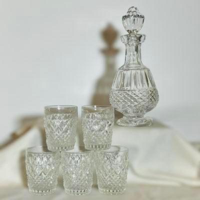 Waterford Crystal Decanter + 5 Cut Glass Crystal Rocks Glasses