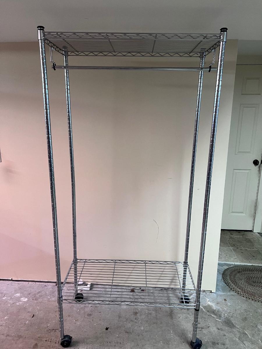 Rolling Garment Rack Top Shelf & Bottom Shelf