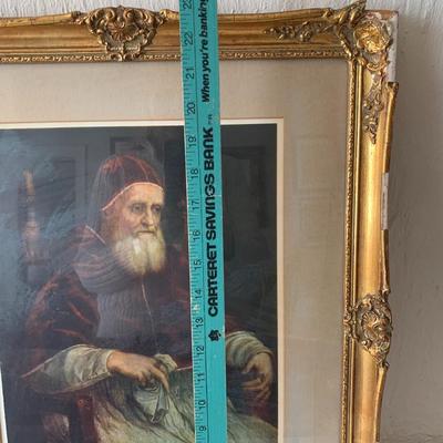 Vintage print in ornate gold gilt frame 18" x 23" Pope Julius II by Raphael